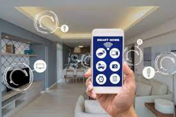 Mobile app interface controlling smart home security features like locks, cameras, and alarms. Bluestar Security Systems Ltd integrates home automation with advanced security technology.