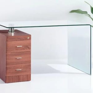 BENT GLASS DESK WITH WOODEN DRAWERS (306-650)