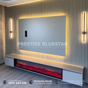 TV Wall Designs in Kenya | 7 Modern Living Room Ideas 13 Modern fireplace TV wall in Kenya