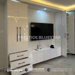 Floating TV wall unit in the master bedroom