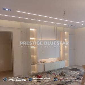 Luxury living room with marble TV wall