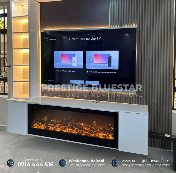 TV Wall Unit Gikambura | Custom Entertainment Wall with Fireplace & LED Lighting